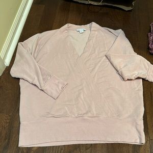 Athleta Purana V-Neck Wrap Sweatshirt Size Large Orchid Pink Fleece Lined